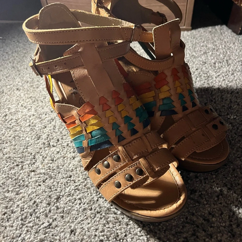 Mexican Huarache Colorful Leather Strappy Heels Sandals Women’s 9 Mexico 26 - Picture 13 of 13